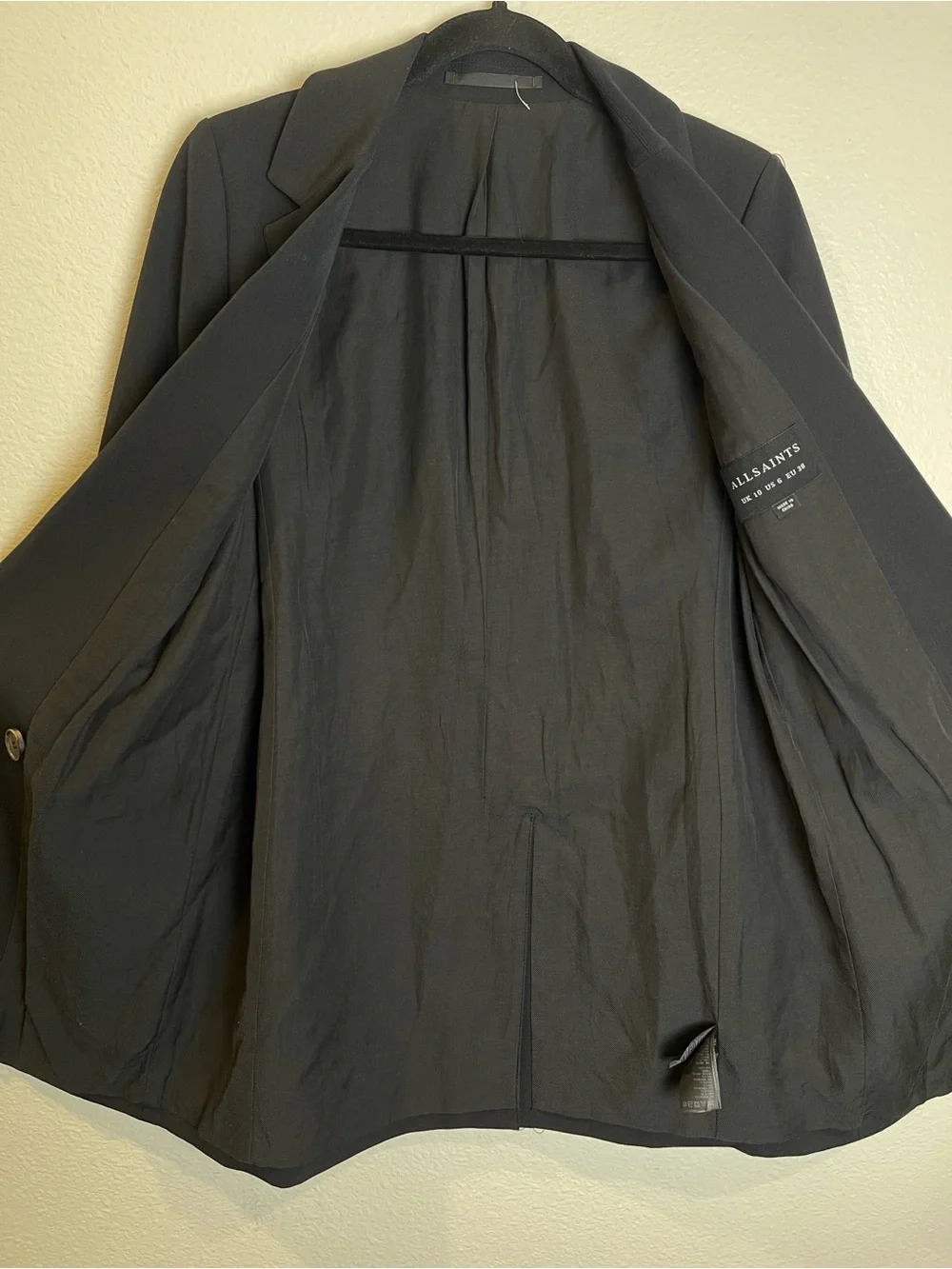 All Saints Ariah Blazer Size 6 Black Double Breasted Minimalist Luxury Career - Picture 7 of 14